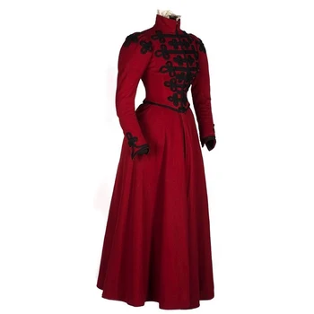 1890-1900 Викторианское Дневное платье, Женский костюм, Винтажное Викторианское Готическое Бальное платье в стиле стимпанк, Красное платье для Маскарада, Стоимость Театрального платья