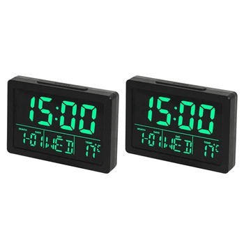 2-Х цифровой будильник с большим светодиодным дисплеем времени, определяющий температуру, часы повтора для прикроватного столика в спальне, черный и зеленый