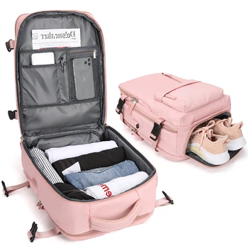 2023 Женские Большие дорожные рюкзаки, водонепроницаемые Стильные повседневные сумки-рюкзаки с багажным ремнем и USB-портом для зарядки, рюкзак