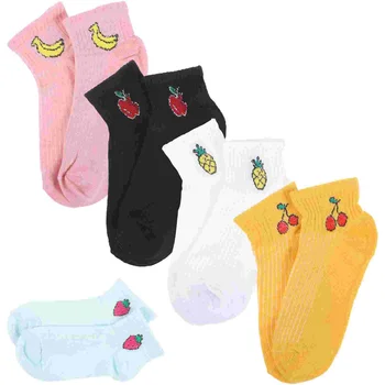5 Пар носков для лодыжек Хлопчатобумажные носки с фруктовым рисунком, цветные дышащие носки для