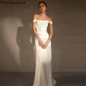 Merioslove Простые свадебные платья русалки без рукавов с открытыми плечами Пляжное платье невесты Минималистичные свадебные платья 2024 года
