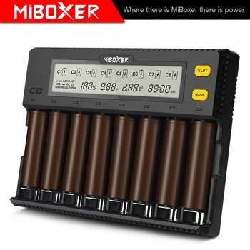 Miboxer 18350 Зарядное устройство ЖК-дисплей 1.5A C8 для Li-ion AA 21700 20700 26650 18350 17670 RCR123 18700 LiFePO4 Ni-MH Ni-Cd