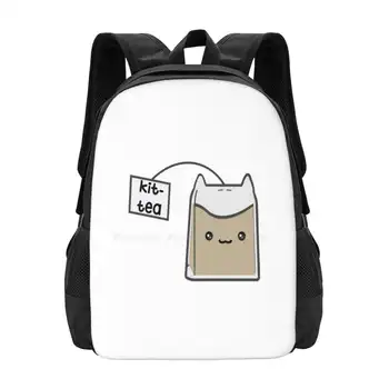 Sassy Tea Puns: Kit-Tea 3D Дизайн рюкзака с принтом, Студенческая сумка, набор для котенка, набор для чая, Чайные каламбуры
