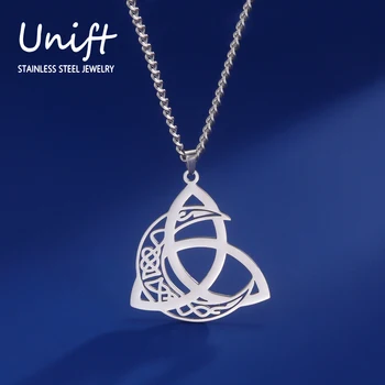 Unift Ирландский Троичный узел, Кельтское ожерелье с полумесяцем, мужская цепочка из нержавеющей стали, ожерелье с подвеской, Винтажные украшения Triquetra