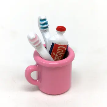 Аксессуары для ванной комнаты в кукольном домике, зубная паста, зубная щетка, чашка для полоскания рта в стиле ретро, Кукольный домик, еда, игра