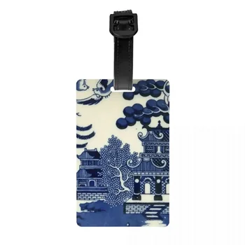 Антикварная Ивовая Посуда Oriental Toile Багажные Бирки для Чемоданов Blue Delft Chinoiserie Pagoda Privacy Cover ID Label