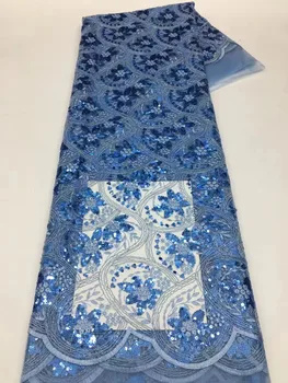 Африканское Французское сетчатое кружевное платье 2024 Небесно-голубого цвета, высококачественные Нигерийские тюлевые кружевные ткани для пошива свадебных платьев и вечеринок