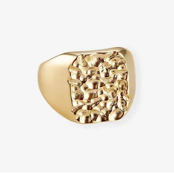 Винтажное чеканное кольцо-печатка для женщин и мужчин из нержавеющей стали с золотым метеоритным кратером