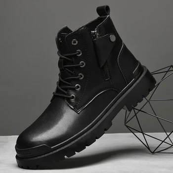 Высококачественные брендовые мужские хлопчатобумажные ботинки, зимние плюшевые мужские деловые ботинки из натуральной кожи, модные рыцарские ботинки, ботильоны