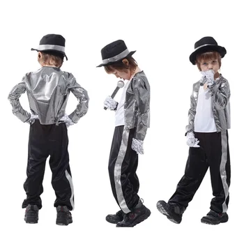 Детский костюм Майкла Джексона для косплея, пальто Билли Джин, детская вечеринка, одежда для танцев Суперзвезды Певицы