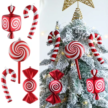 Елочные украшения в форме конфет большого размера, Подвесные Леденцовые трости, Елочные шары Navidad Natal Noel, Рождественские украшения