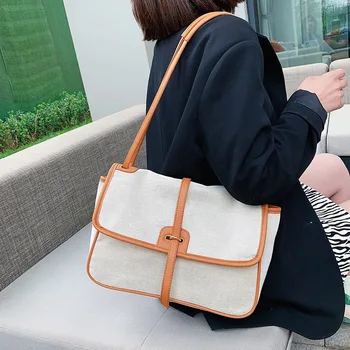 Женская комбинированная сумка из искусственной кожи в стиле ретро 2023, новая сумка-тоут большой емкости, сумка-тоут в простом стиле на одно плечо, сумка-ранец, сумка через плечо.