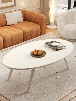 Журнальный столик в кремовом стиле с каменной панелью в гостиной, современный и простой бытовой прибор овальной формы, легкая роскошь