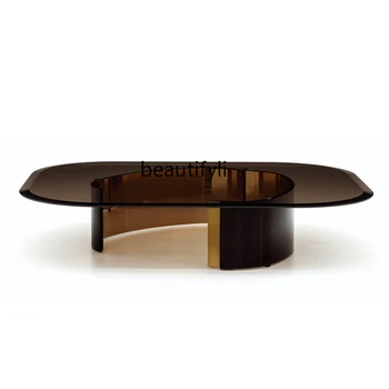 Журнальный столик из легкого роскошного закаленного стекла, Маленький круглый столик в гостиной из нержавеющей стали, итальянский дизайнер постмодернизма