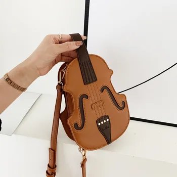 Забавная коричневая сумка в форме скрипки для девочек-подростков, модный рюкзак, школьная сумка для путешествий, женская сумка из искусственной кожи для многократного использования