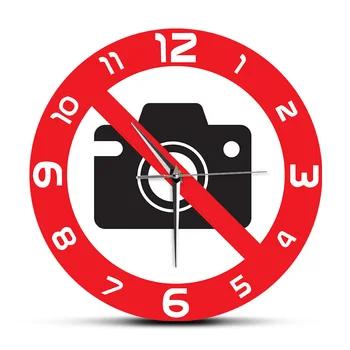 Запрещающий знак Фото-видеосъемка запрещена Настенные часы Креативный современный дизайн Предупреждающий знак 