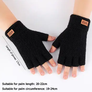 Зимние мужские перчатки без пальцев, офисные вязаные теплые варежки из шерсти альпаки, толстые эластичные перчатки для вождения.