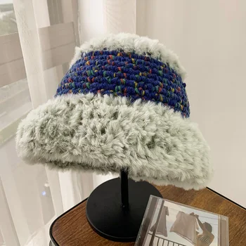 Зимняя женская шапка-ведро из плюшевого меха, Толстая теплая панама, милые повседневные шапочки для девочек, уличные шляпы