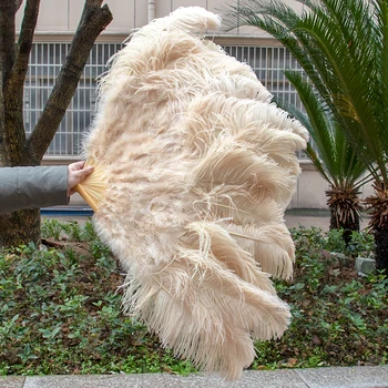 Индивидуальный Большой ручной веер из перьев цвета хаки, 1,3-метровый реквизит для танцовщицы, 13 бар, складной Ручной веер из страусиных перьев