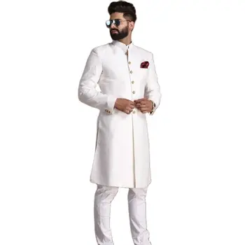 Индийский мужской костюм Длинное пальто в арабском стиле, однобортное с золотыми пуговицами, свадебные костюмы для мужчин, приталенная мужская одежда из 2 предметов