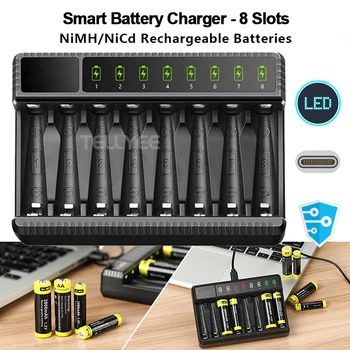 Интеллектуальное зарядное устройство Smart battery charger со светодиодным дисплеем, 8-слотное литиевое зарядное устройство, для выхода AA/AAA NiMH 1.5V 600mA * 8
