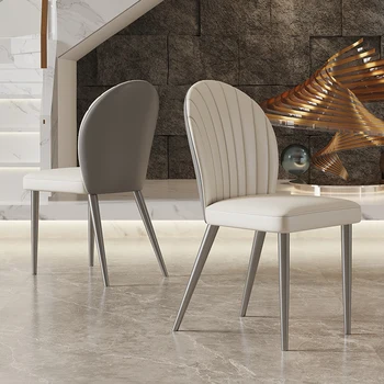 Итальянский минималистичный кожаный обеденный стул со спинкой из нержавеющей стали, Современный простой дизайнерский стул для ресторана и дома