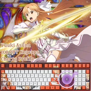 Колпачки Для Ключей Yuuki Asuna Sword Art Online 108 Колпачков Для Клавиш Сублимационный Краситель PBT Cherry MX Cross Axis Switch Keycap для Механической Клавиатуры