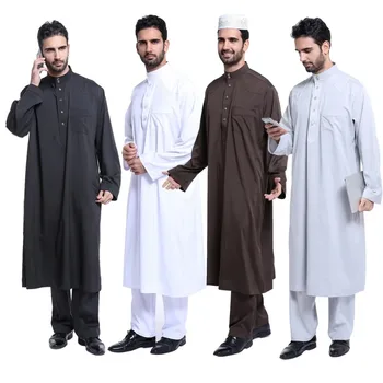 Комплект из 2 предметов, Дубай, Арабский Ислам, Мусульманская Мужская Одежда Jubba Thobe, Длинный Халат, Топы и брюки, Саудовская Мусульманская Одежда на Курбан-Байрам, Ближний Восток