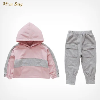 Комплект одежды для маленьких девочек и мальчиков, толстовка и брюки, 2 шт., повседневный костюм Bebe с капюшоном, весенне-осенний комплект одежды для детей от 1 до 7 лет