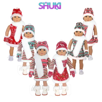 Комплекты рождественской одежды для кукол: платье + шляпа + перчатки + шарф, свитер для новорожденного американца 18 дюймов и 43 см.Кукла OG Girl в подарок для девочки