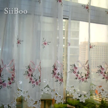 Корейская кружевная занавеска с цветочной вышивкой, полупрозрачный эркер, прозрачная занавеска для кухни, гостиной cortinas salón rideau SP6046