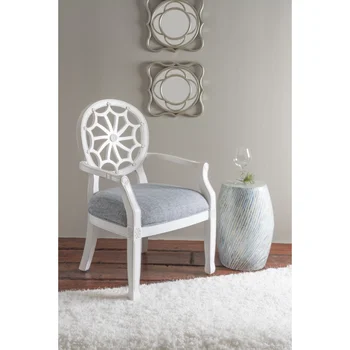 Кресло для отдыха с акцентом в виде Паутины на Спинке, Белая Рама с сине-белой тканью, кресло для отдыха в гостиной