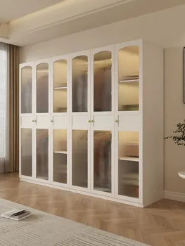 Легкий и роскошный шкаф из массива дерева, стеклянная дверь в спальню, современный простой шкаф небольшого размера