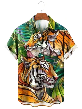 Летние повседневные Модные рубашки С 3D принтом Тигра, топы с коротким рукавом, футболки для мужчин, Винтажная уличная одежда, Свободные дышащие футболки