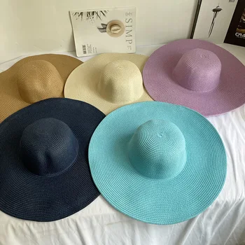 летняя женская повседневная соломенная шляпа Солнцезащитная кепка с широкими полями, монохромная праздничная пляжная шляпа, кепка с лентой, панама, женская солнцезащитная шляпа