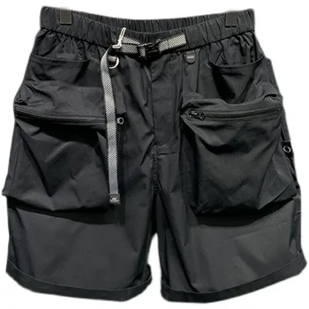 Летняя Мужская Корейская черная уличная одежда с высокой талией, Большие размеры, Короткие брюки-карго с несколькими карманами, спортивные шорты для фитнеса, одежда