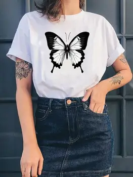 Летняя футболка с рисунком бабочки, футболка с коротким рукавом, женская мода, повседневные футболки