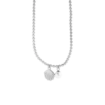 Маленький и роскошный дизайн, минималистичный и универсальный серебряное ожерелье из плоских бусин в виде ракушки, серебро 925 пробы, женская текстура