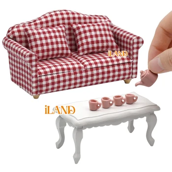 Мебель для кукольного домика iLand в масштабе 1/12 для кукольной гостиной, включая диван с подушкой, приставной столик и коврик