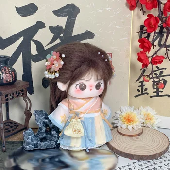Милая ручная работа для 20-сантиметровой плюшевой куклы с юбкой Hanfu в цветочек, наряд для косплея, Рождественский подарок, Новый