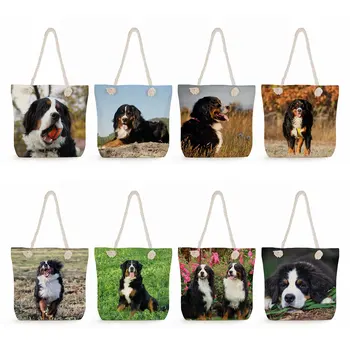 Милые сумки с принтом бернского горного пса, повседневные женские сумки-тоут большой вместимости с изображением Собаки, складные дорожные пляжные сумки