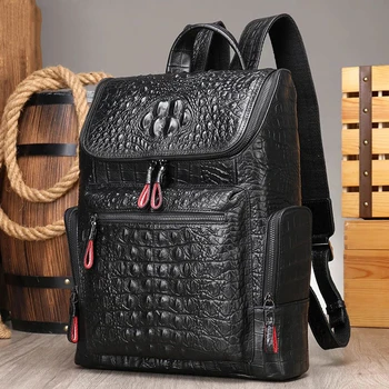 Модный рюкзак из натуральной кожи с рисунком аллигатора для мужчин, деловой рюкзак для ноутбука, школьная сумка, Компьютерный рюкзак, сумка 14 дюймов