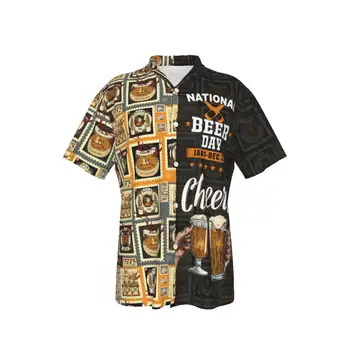Мужская гавайская рубашка, одежда для вечеринки в честь Дня пива, летние повседневные топы в стиле пэчворк на пуговицах, 3D рубашки