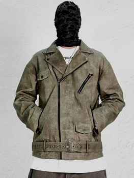 Мужская одежда в стиле Wasteland, винтажная технологичная одежда, покрытие кистью воском, масляно-восковой профиль, Мотоциклетная байкерская куртка, уличное пальто