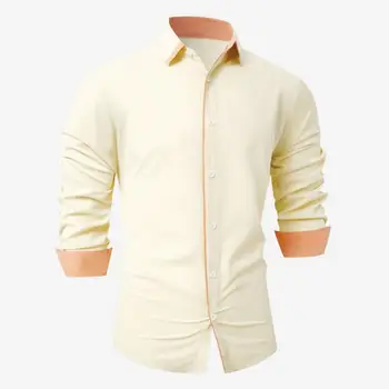 Мужская рубашка Мягкий мужской Топ Контрастного цвета, Приталенная Мужская рубашка с Отложным воротником и длинным рукавом, Однобортный Дизайн для официальных мероприятий