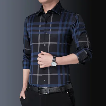 Мужские рубашки делового бренда 2022, Весна-лето, Новый Корейский стиль, Универсальная клетчатая рубашка с длинными рукавами, мужской качественный тонкий топ