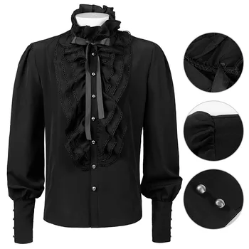 Мужские черные рубашки для косплея в стиле Ренессанс Викторианской эпохи, Средневековый стимпанк, Пиратская рубашка вампира, мужская одежда для Хэллоуина, выпускной вечер