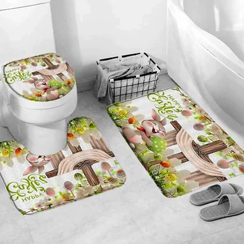 Набор ковриков с Пасхальным Рисунком Грузовик Кролик Эльф Яйца Праздничные коврики для ванной Комнаты, украшения для унитаза