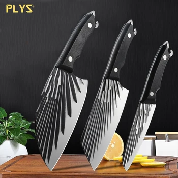 Набор кухонных ножей PLYS - Forged, 3 шт., бытовой тесак, разделочный нож из углеродистой стали, мини-нож, острый для измельчения мяса и овощей