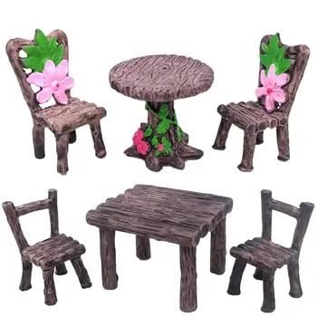 Набор миниатюрных столов и стульев из 3ШТ, Сказочная Садовая мебель, набор украшений для кукольного домика, аксессуары для украшения домашнего микроландшафта